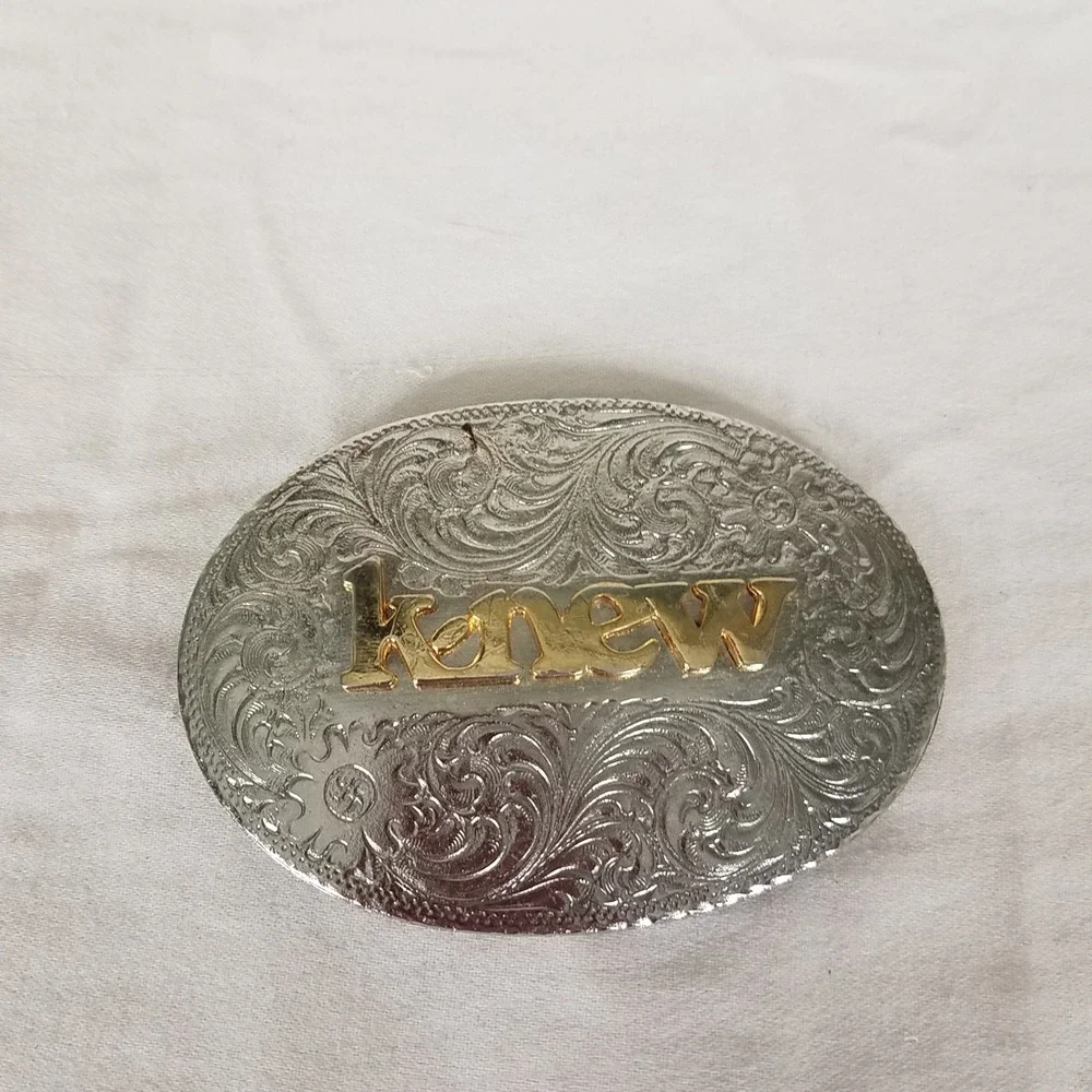Belt Buckle Silver Gold Excellent Western Floral Knew Oval engraved peg back